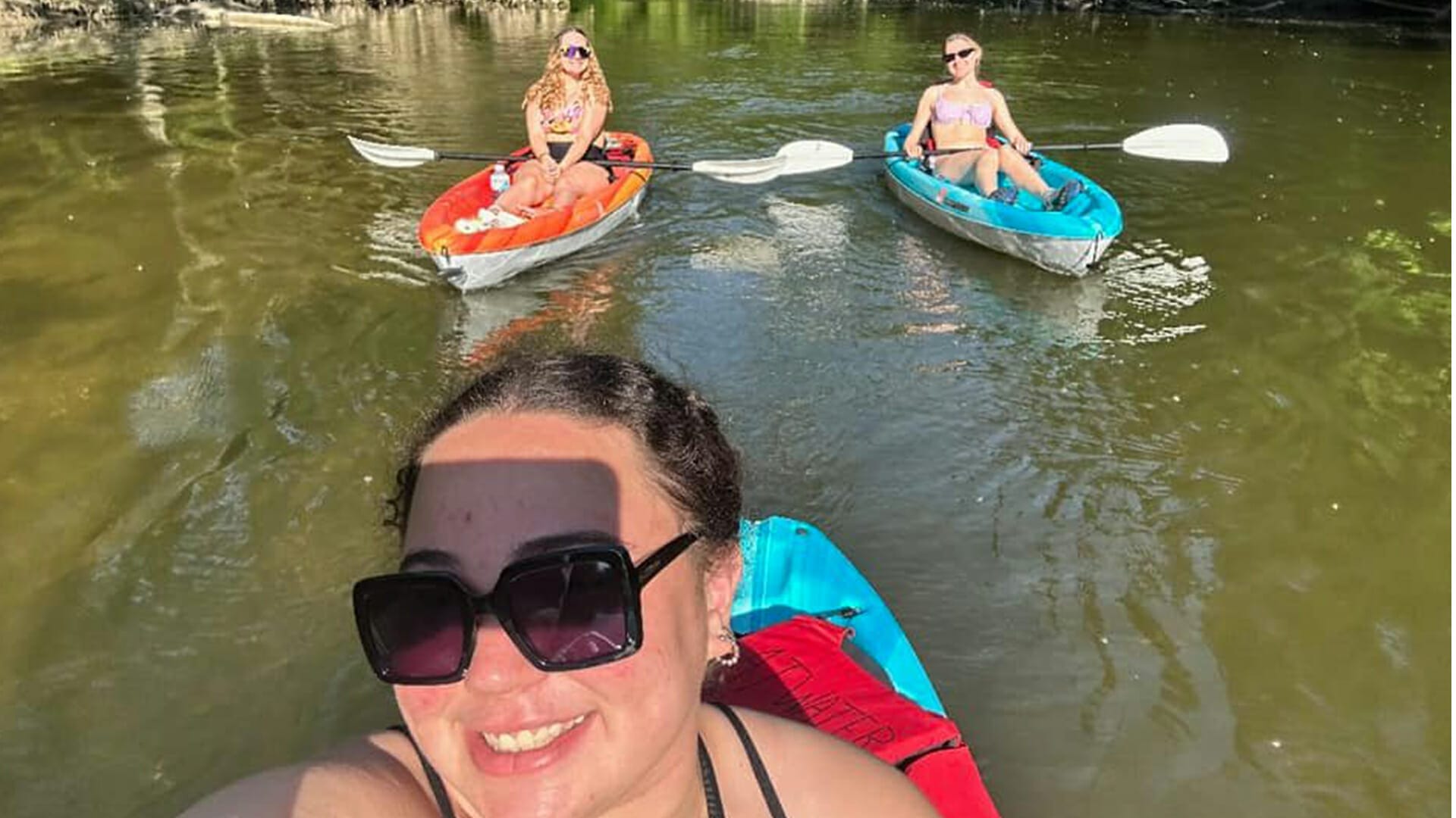 Kayakers exploring the Lower Huron River near Huroc Park in Flat Rock, Michigan with Atwater Paddles.