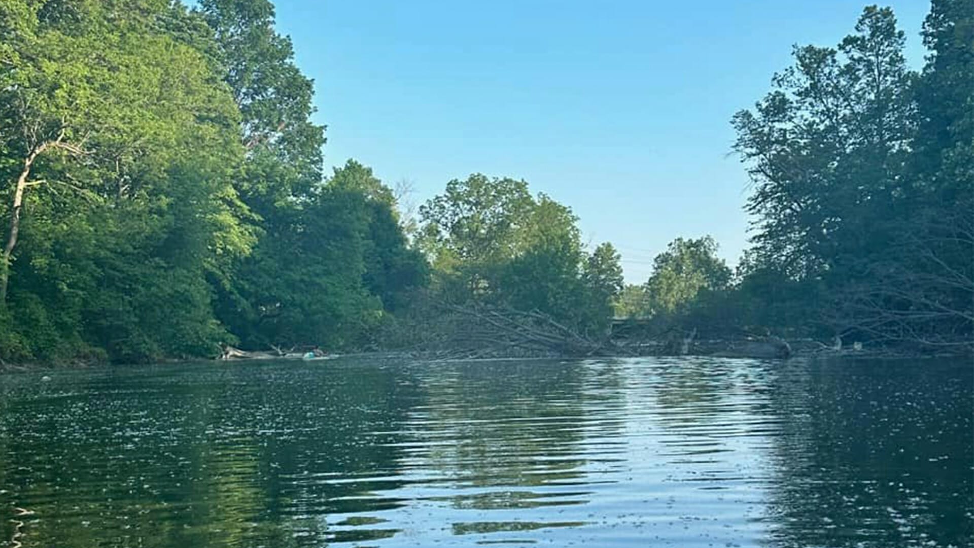 An image of the Lower Huron River near Huroc Park in Flat Rock, MI taken by a kayak provided by Atwater Paddles.